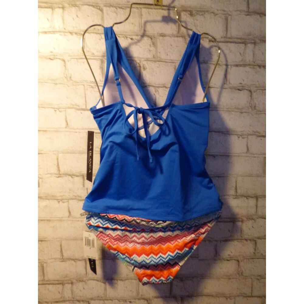 La Blanca Blue Twist Front Top & Folover Bikini Swim Set Size 4 NEW - Picture 6 of 8